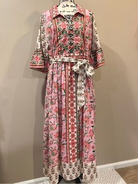 Talisman Jardin Mixed Print Cotton Midi Dress